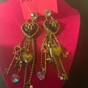 Betsey Johnson Heart Key Chandelier Earrings - 7